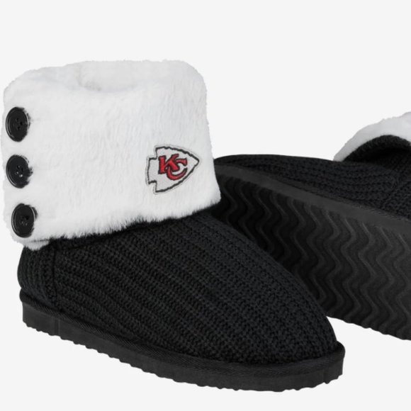 NEW Kansas City Chiefs Knit High End Button Boot Slipper NFL Swifty Sz 7 black - Picture 5 of 7